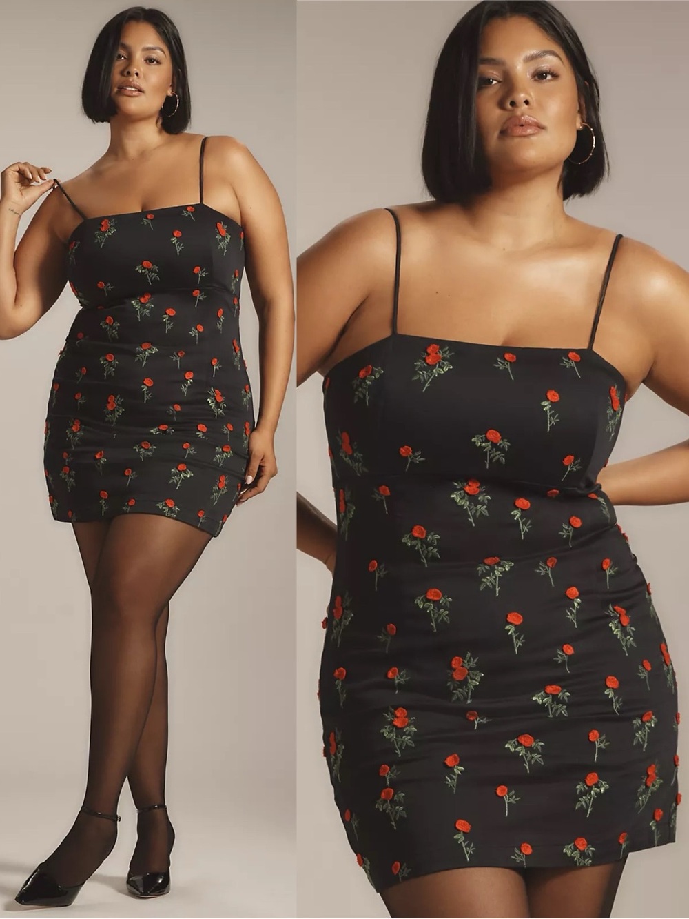 NWT Anthropologie Maeve The Brynne 3D Spaghetti Strap Mini Dress Black Rose
